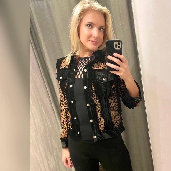 Ethyl Leopard Handmade animal print cheetah see through black denim jacket - Picture 8 of 8